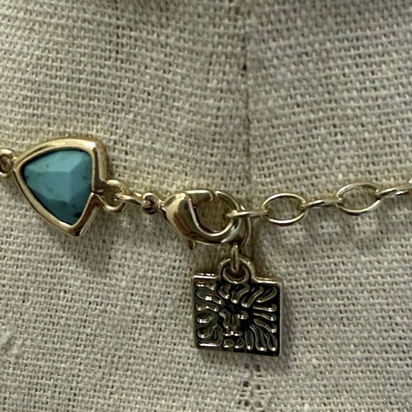 Vintage Signed Anne Klein GoldTone Necklace with Faux Turquoise & Peridot Stones - Picture 5 of 6